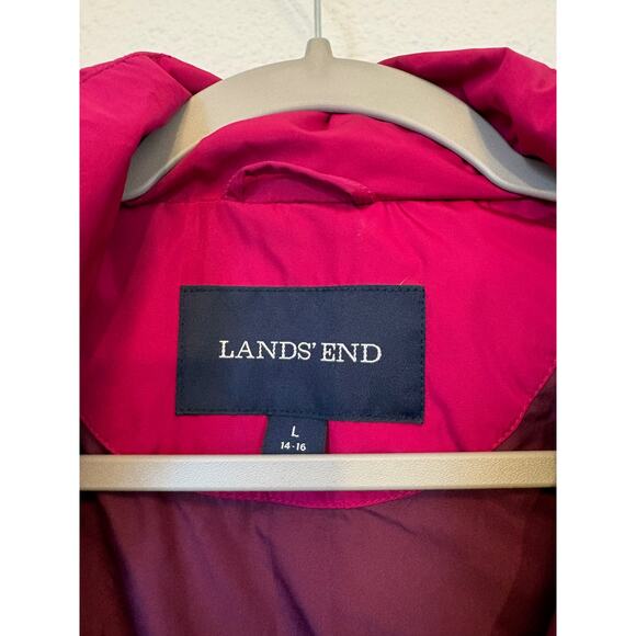 Lands' End Fuschia Down Puffer Jacket Coat Large - Picture 4 of 5